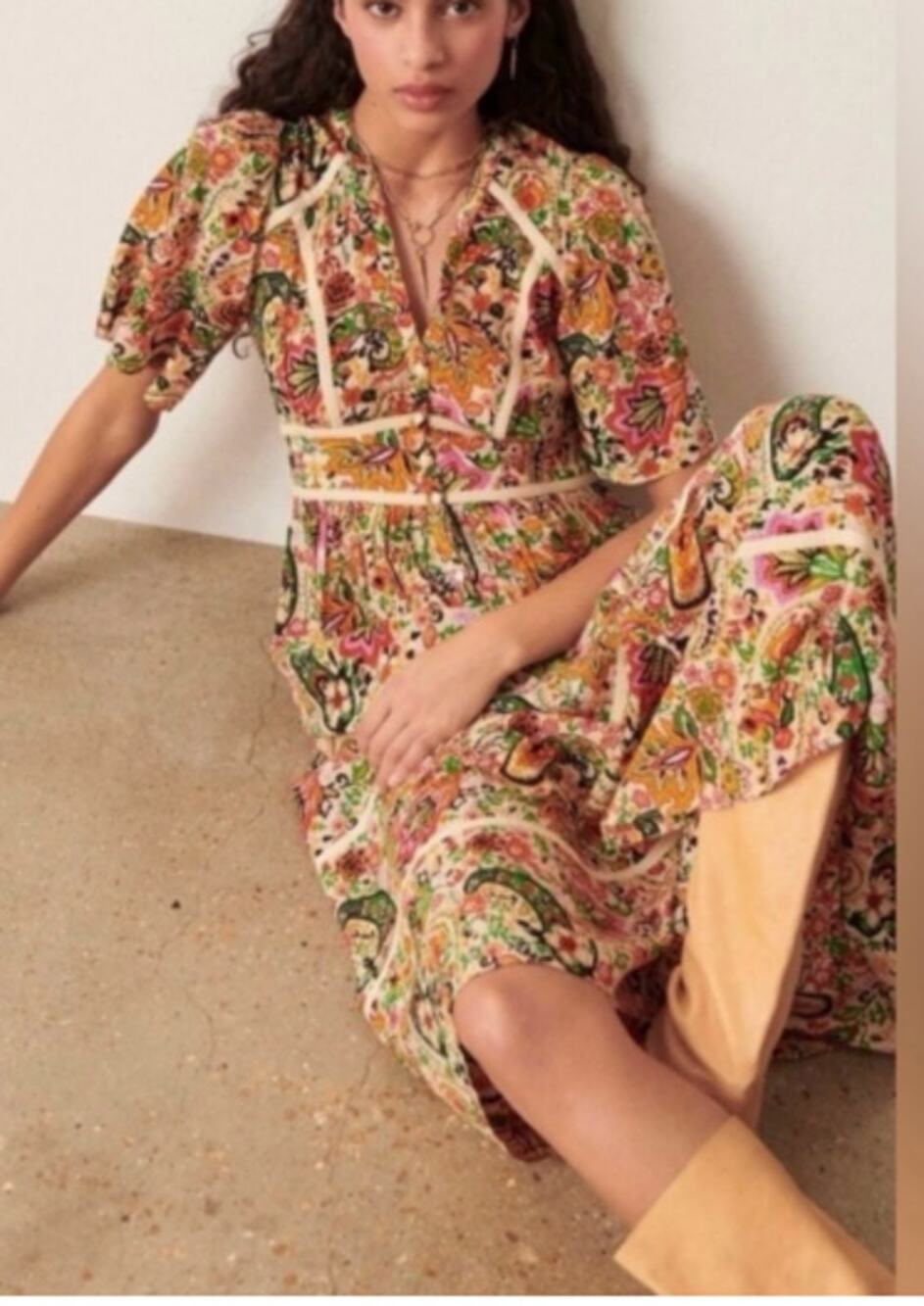 EUC BA&SH Benja Dress Fall Floral Print Midi Medium BEAUTIFUL!